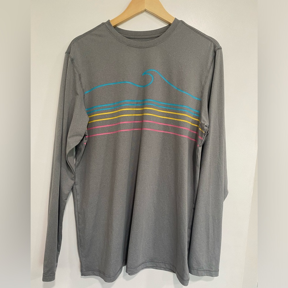 Burnside SPF 30 Men's Gray Long-Sleeve Tee with Stripe Wave